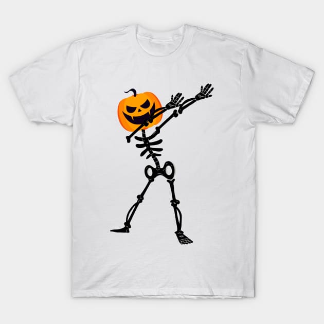 Dabbing Dab Skeleton Pumpkin Halloween Funny T-Shirt by macshoptee